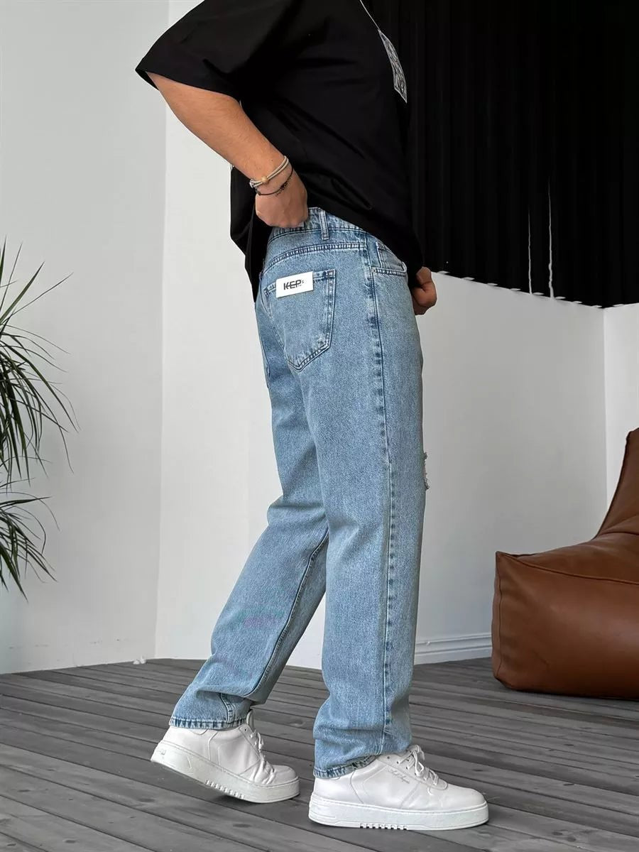 Ice Blue Ripped Baggy Jeans BB7409 – von Baggymann | Streetwear für Damen & Herren