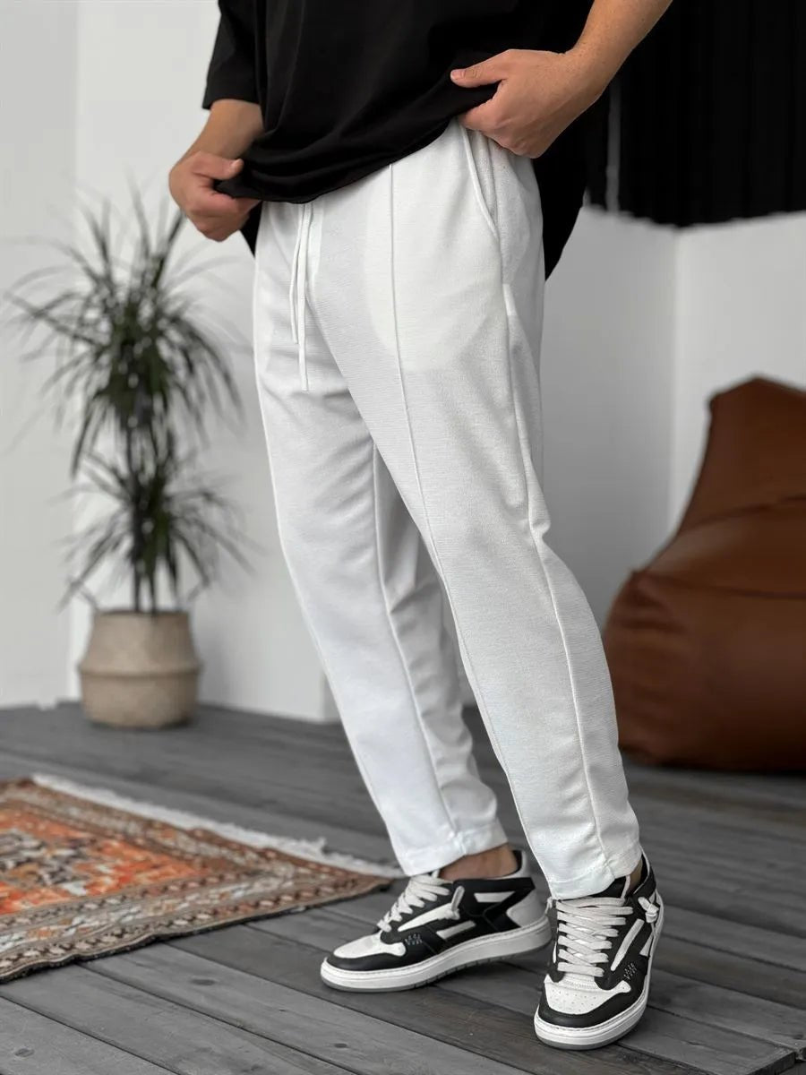 Jogger Hose Weiß Waffelstoff BB7549 – von Baggymann | Streetwear für Damen & Herren