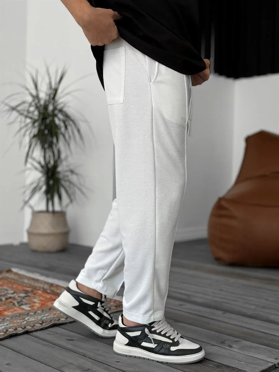 Jogger Hose Weiß Waffelstoff BB7549 – von Baggymann | Streetwear für Damen & Herren
