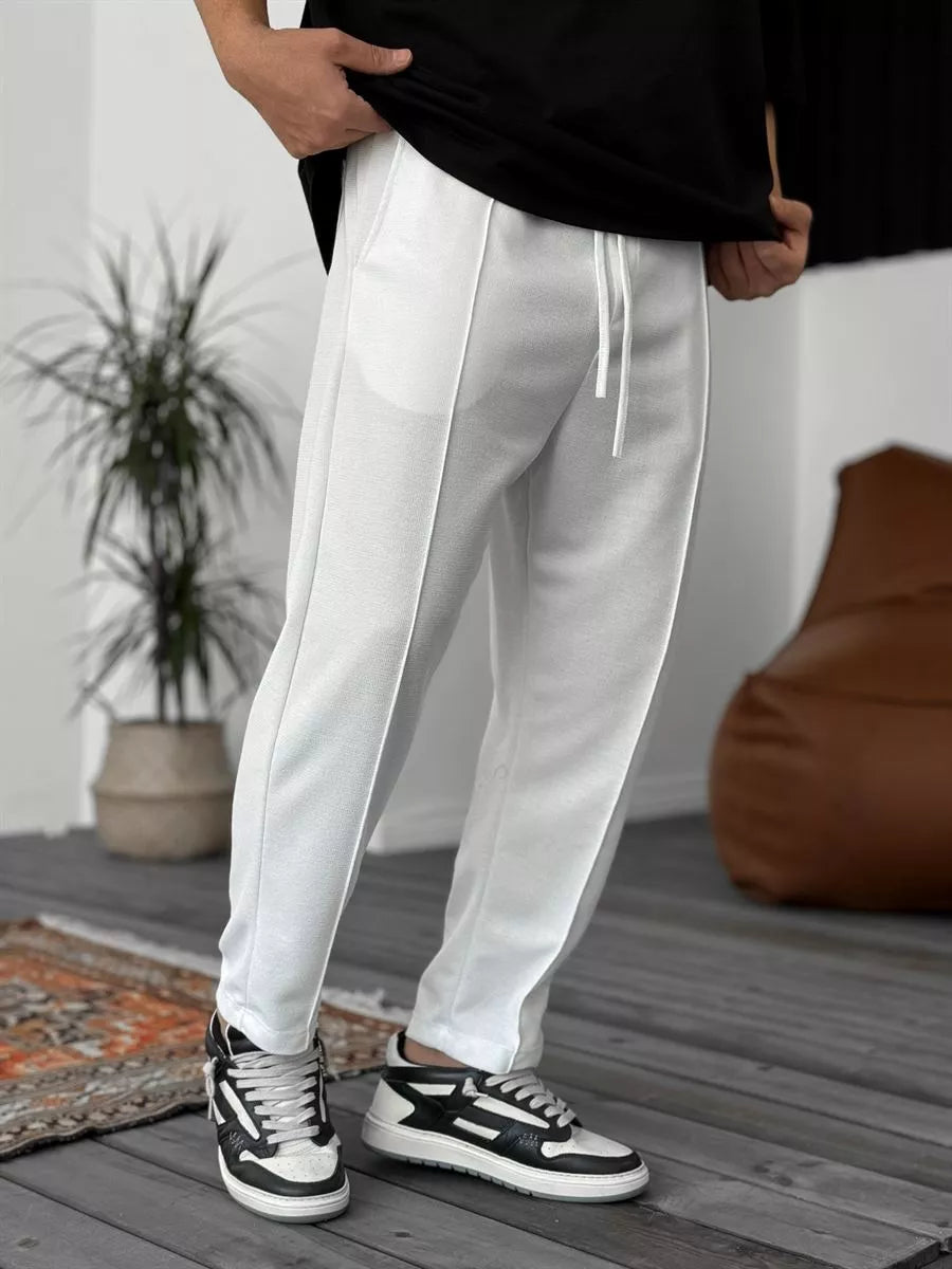 Jogger Hose Weiß Waffelstoff BB7549 – von Baggymann | Streetwear für Damen & Herren