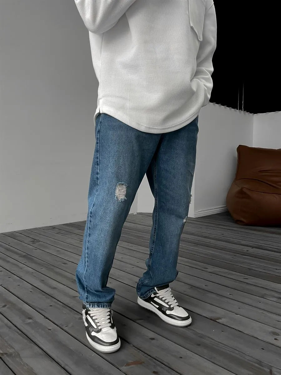 Blau Ripped Baggy Jeans BB7409 – von Baggymann | Streetwear für Damen & Herren