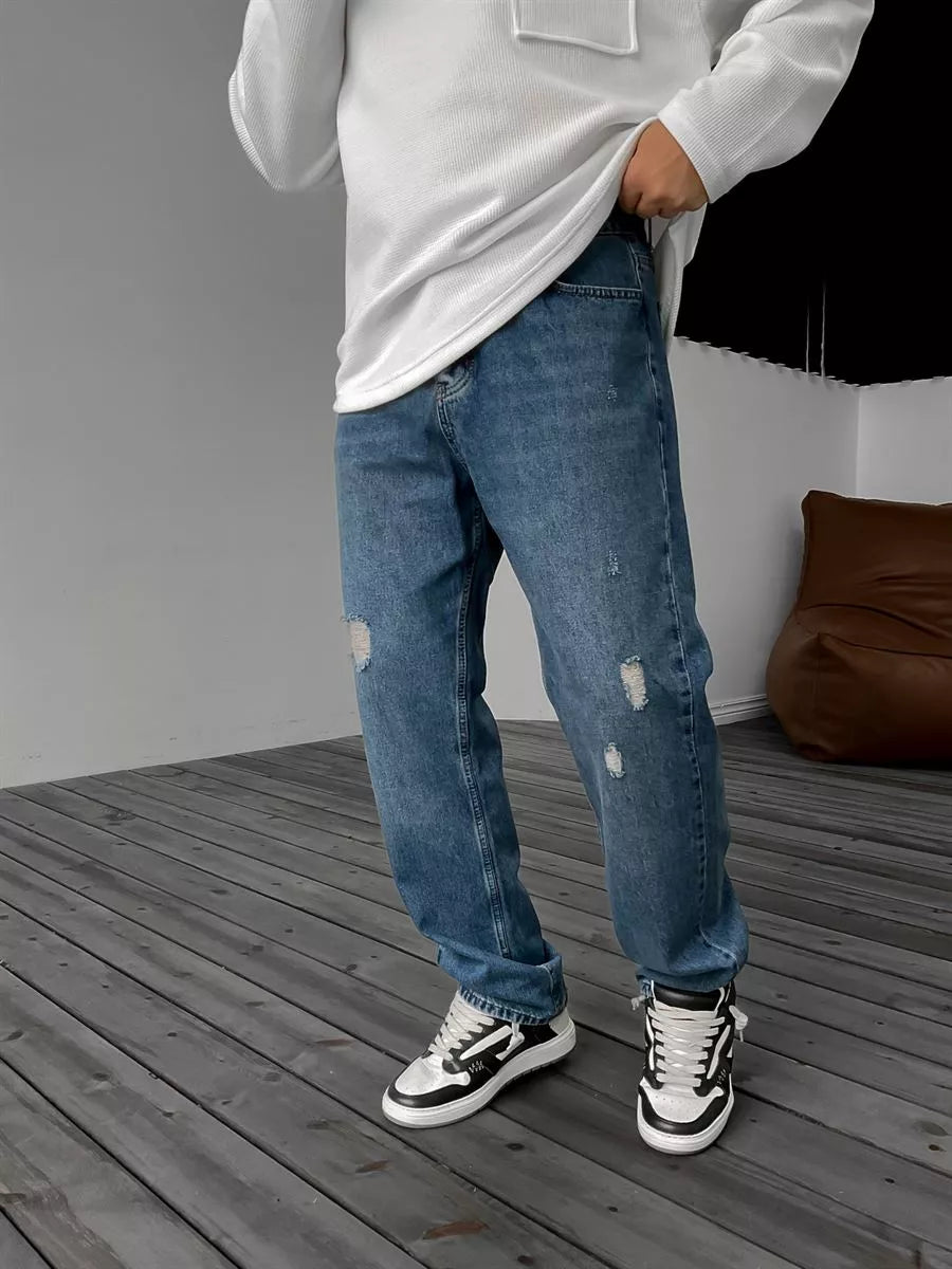 Blau Ripped Baggy Jeans BB7409 – von Baggymann | Streetwear für Damen & Herren